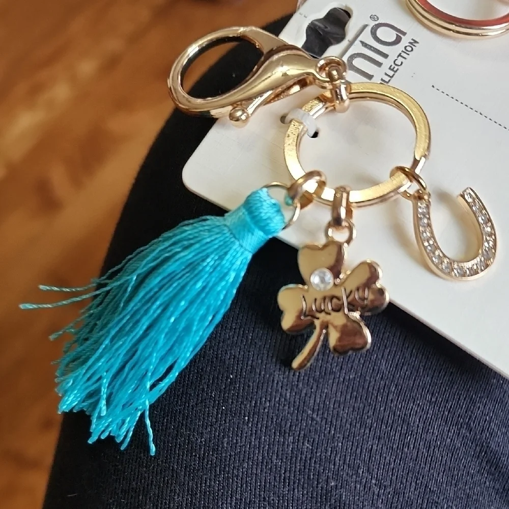 Gold and Teal Keychain with Tassel by Mia